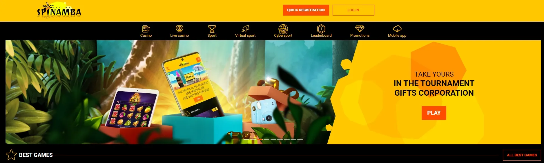 Widok interfejsu Spinamba kasyno