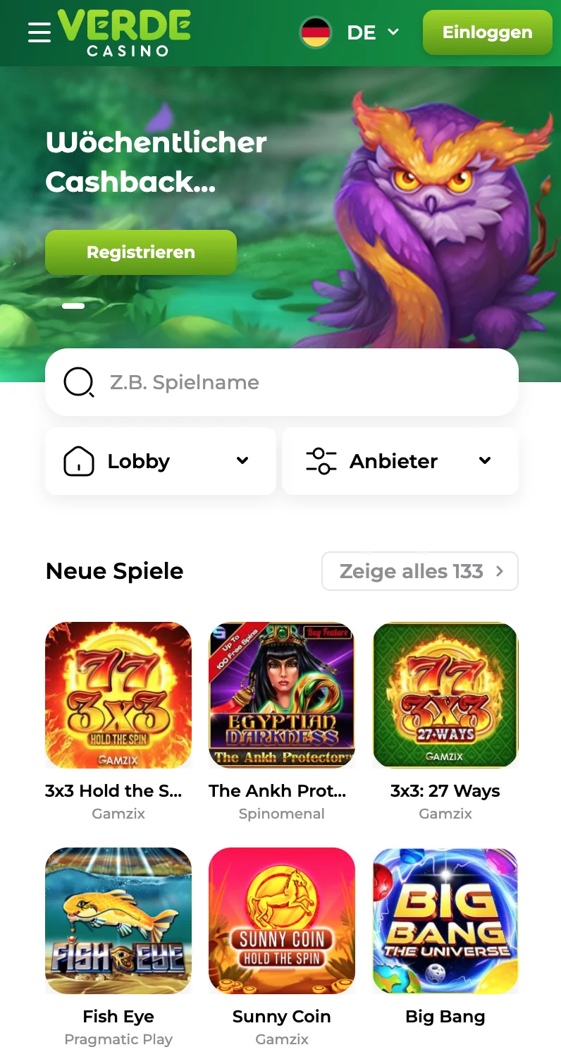 Screenshot der Verde Casino Registrierungsseite